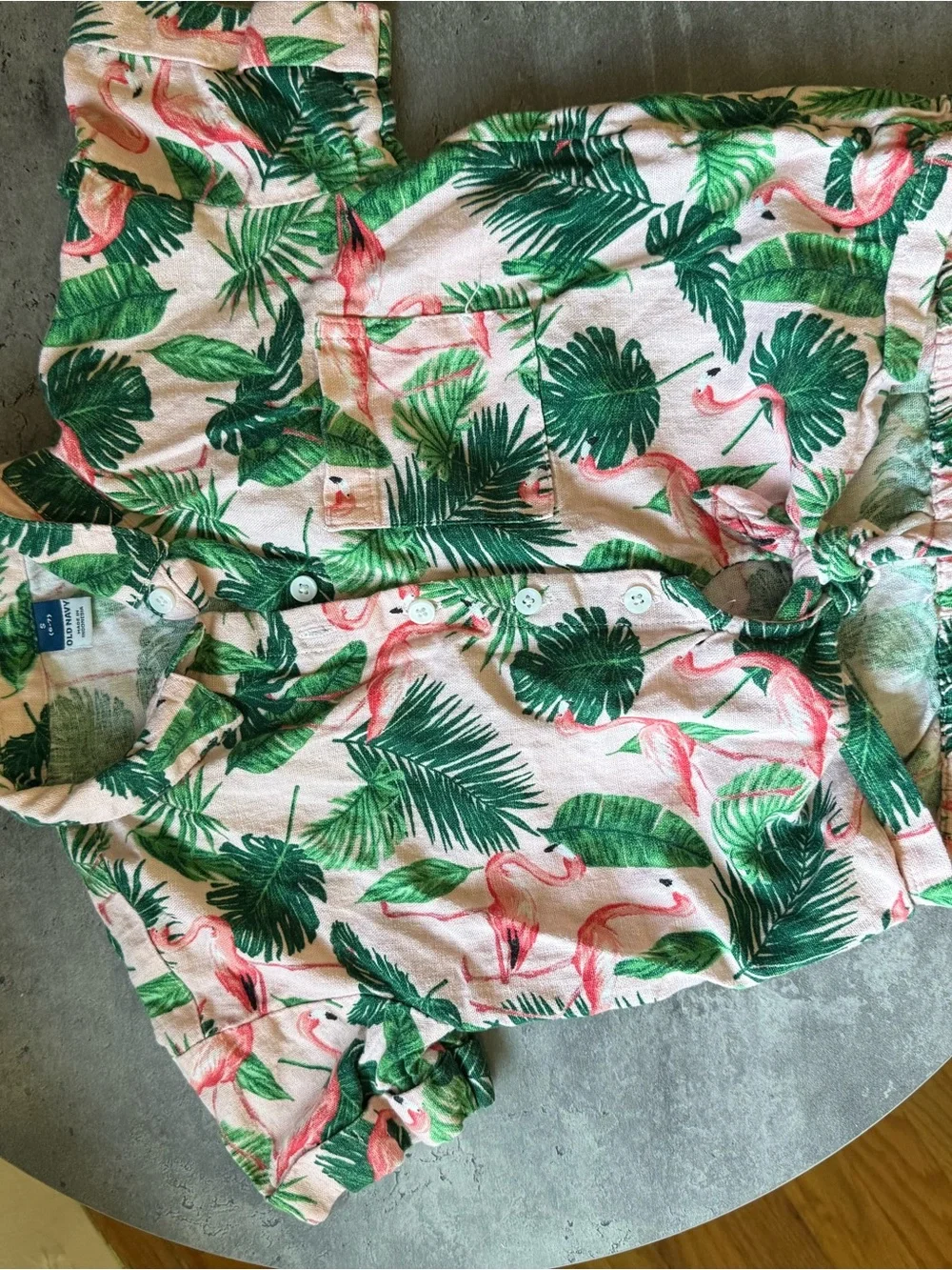 Old Navy Pink Flamingo & Green Palm Button-Down Kids Matching Set